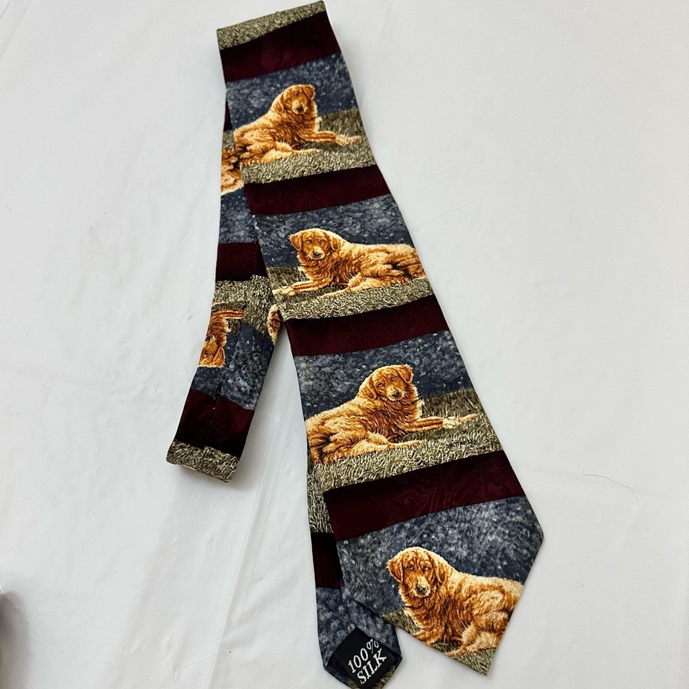 Endangered Species Golden Retriever Dog 100% Silk Necktie Novelty‎